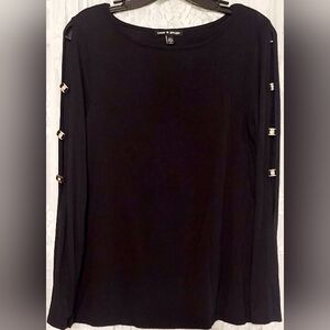 Cable & Gauge Pullover Top Women's Size M Black With Gold & Diamond Detail